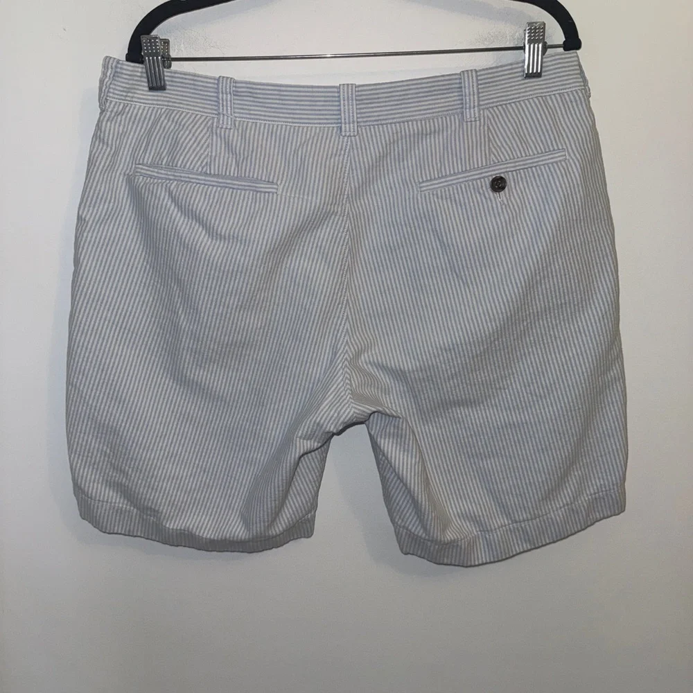 J.Crew Men’s Seersucker Shorts Size 36 Blue White Stripe Cotton Summer Preppy